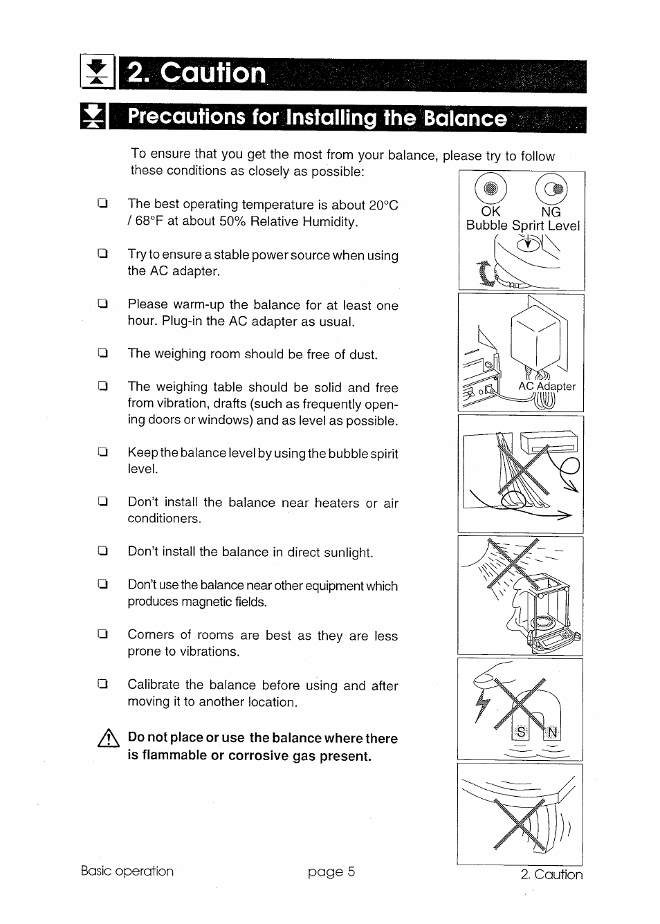 Gaution, Caution, Precautions for installing the balance | A&D GR Series GR-300 User Manual | Page 6 / 74