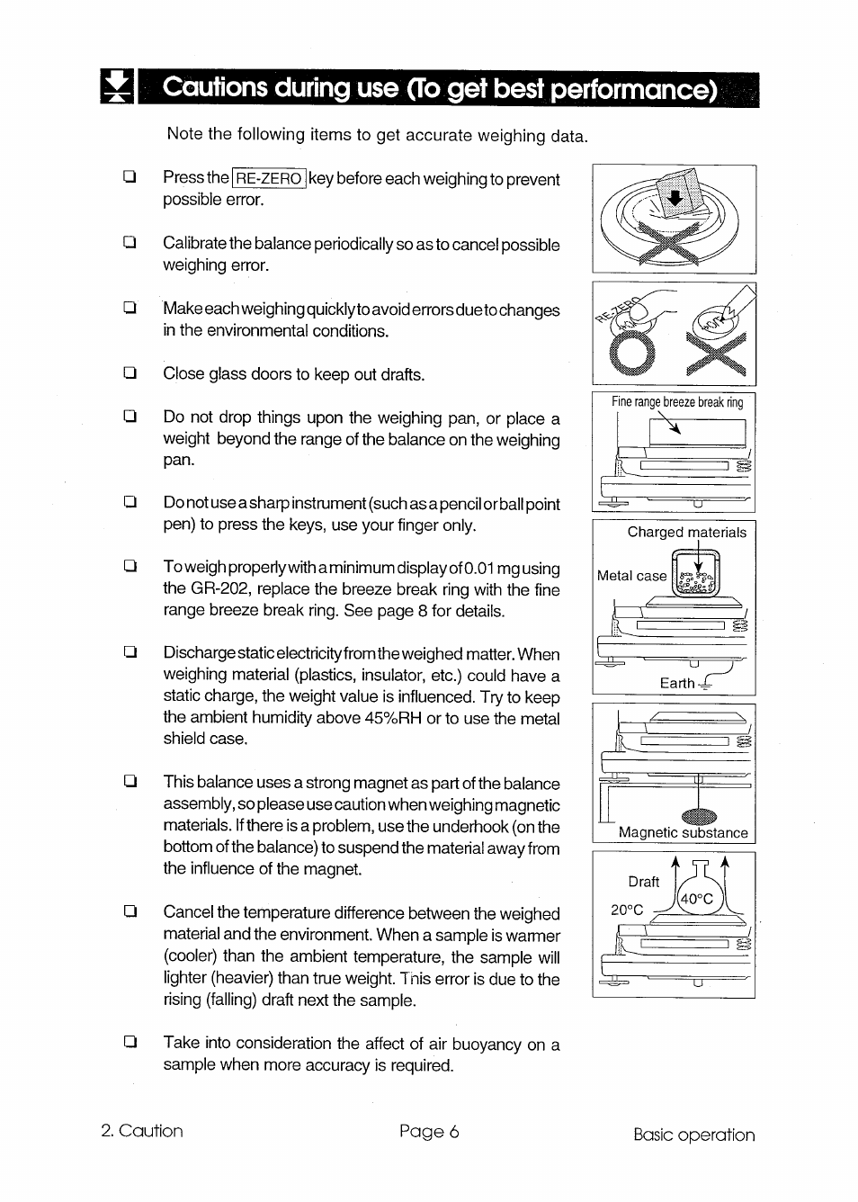 Cautions during use (to get best performance) | A&D GR Series GR-300 User Manual | Page 7 / 74