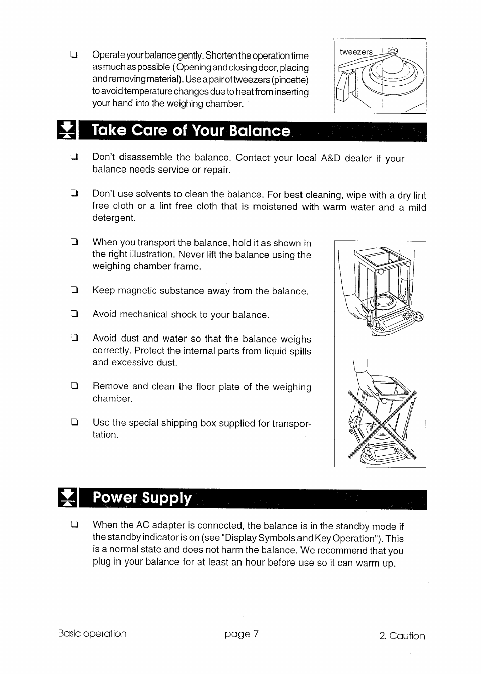 Take care of your balance, Power supply | A&D GR Series GR-300 User Manual | Page 8 / 74