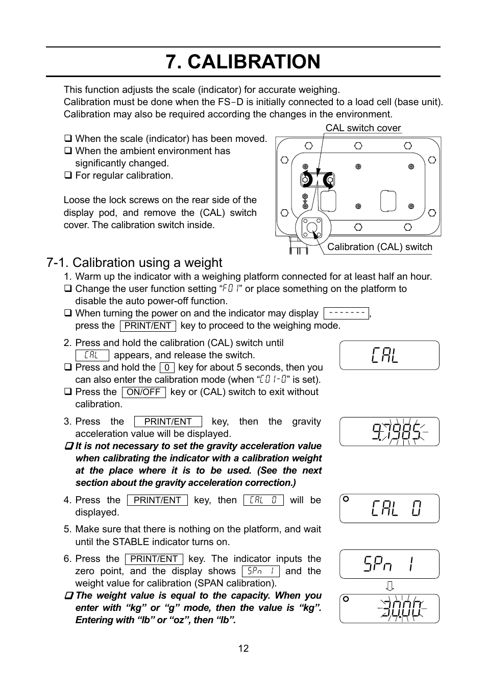 Calibration | A&D FS-D User Manual | Page 14 / 24
