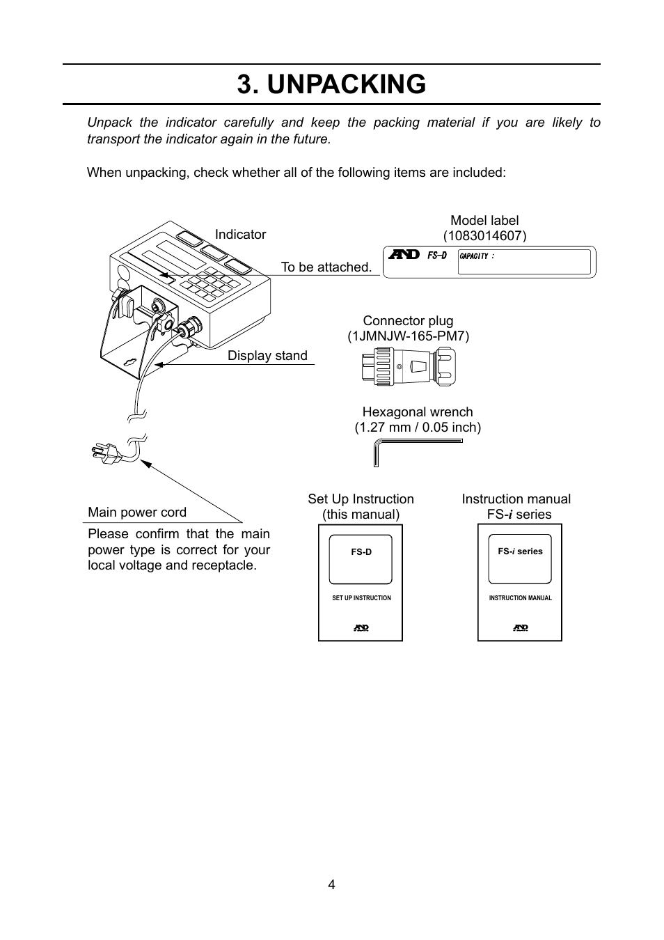 Unpacking | A&D FS-D User Manual | Page 6 / 24