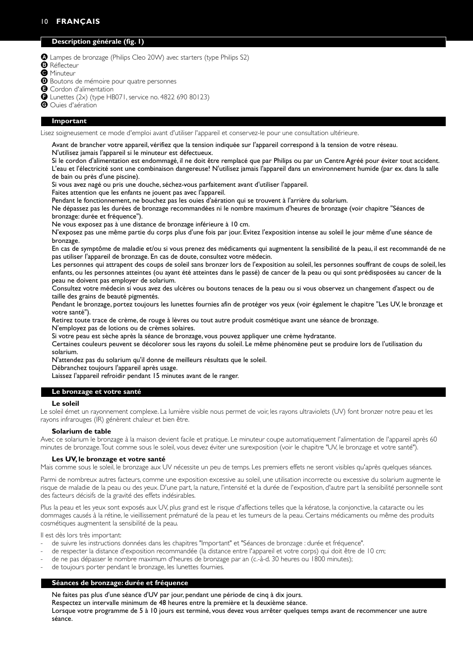 Français 10 | Philips Oberkörperbräuner User Manual | Page 10 / 28
