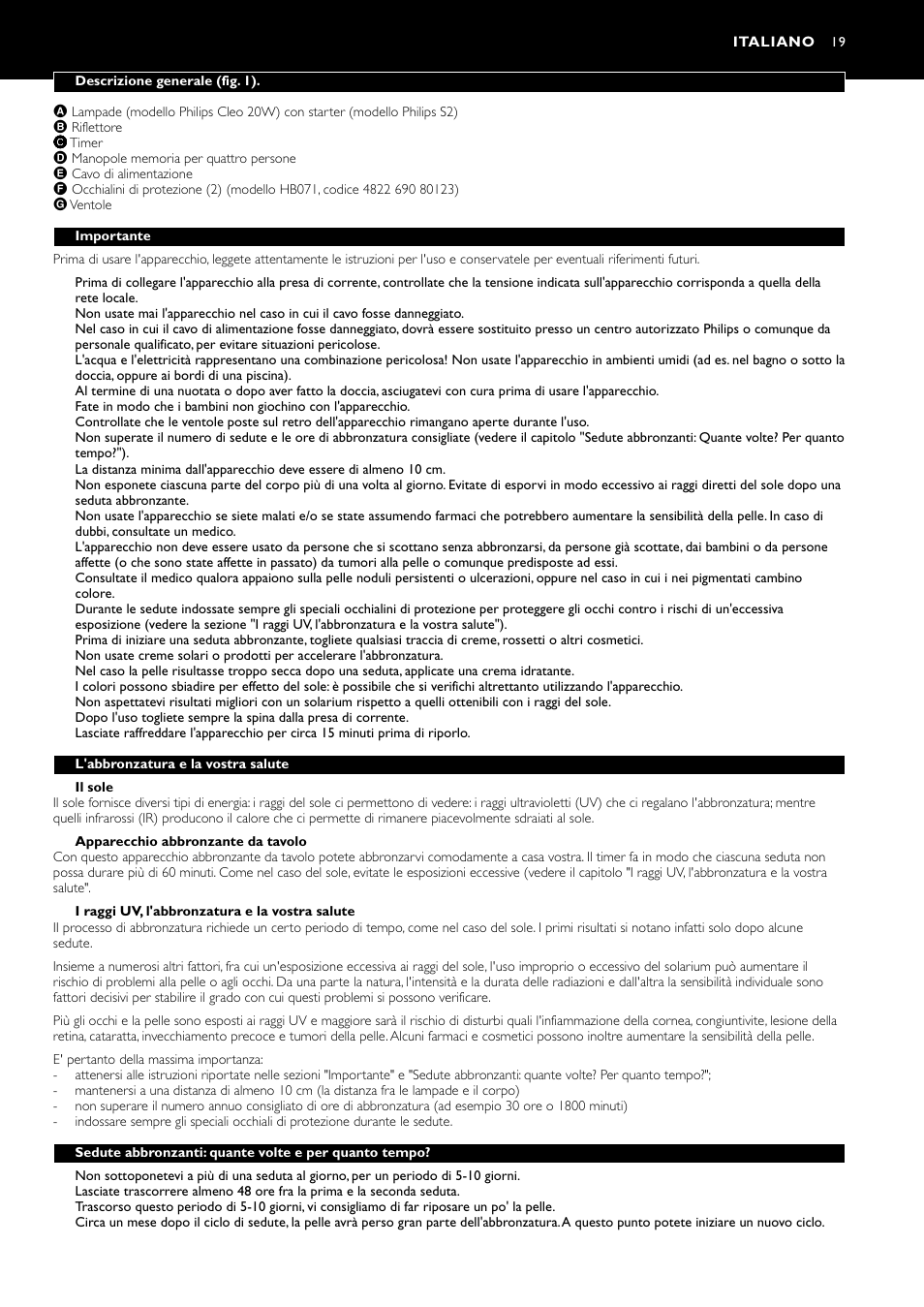 Italiano 19 | Philips Oberkörperbräuner User Manual | Page 19 / 28
