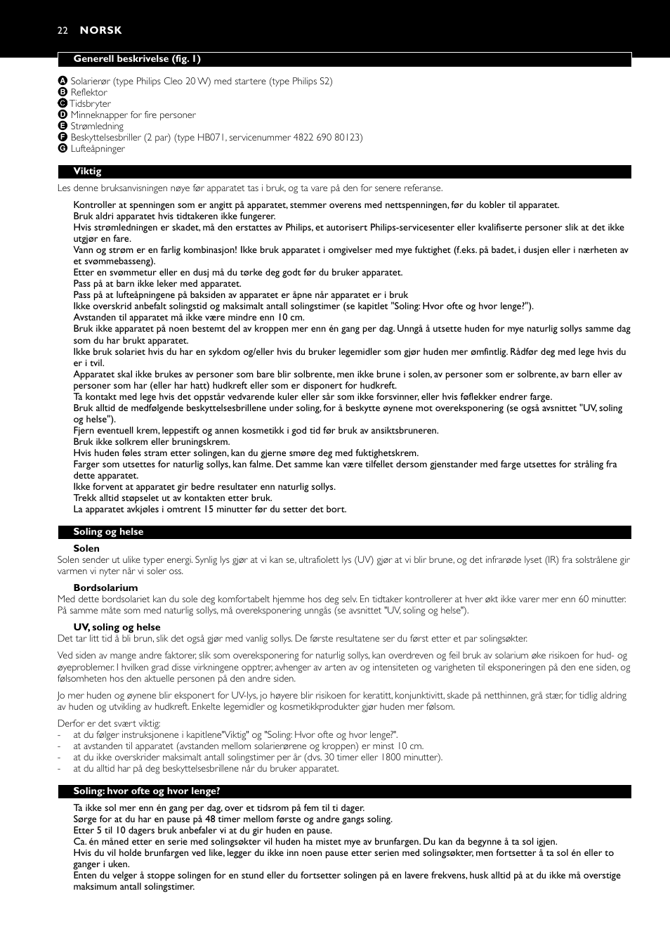 Norsk 22 | Philips Oberkörperbräuner User Manual | Page 22 / 28