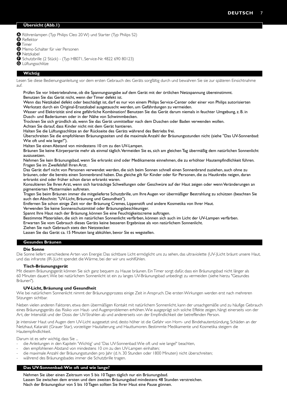 Deutsch 7 | Philips Oberkörperbräuner User Manual | Page 7 / 28