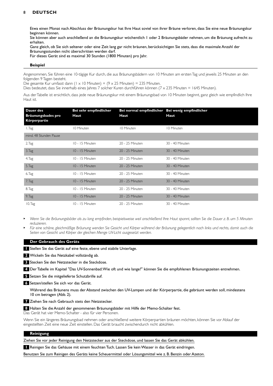 Philips Oberkörperbräuner User Manual | Page 8 / 28