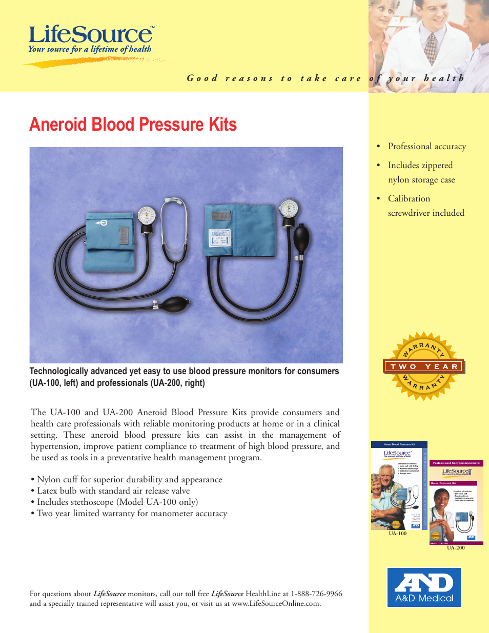 A&D Aneroid Blood Pressure Kit UA-100 User Manual | 2 pages