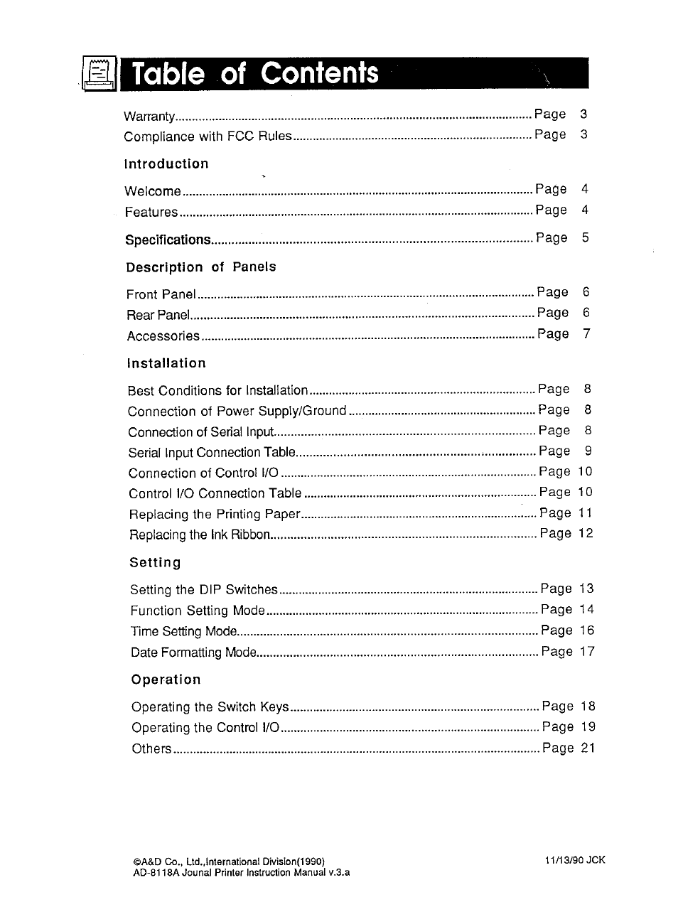 A&D Journal Printer AD-8118A User Manual | Page 2 / 32