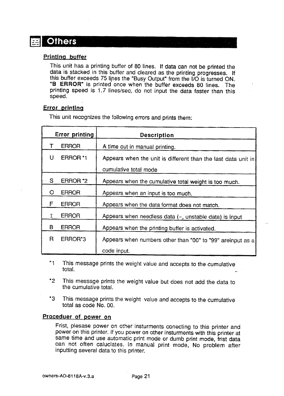 Printing buffer, Error printing, Others | A&D Journal Printer AD-8118A User Manual | Page 22 / 32