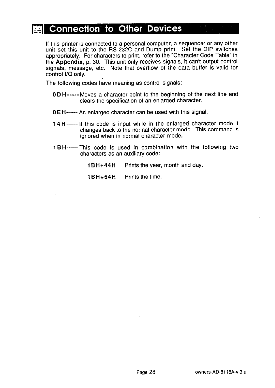 Connection to other devices | A&D Journal Printer AD-8118A User Manual | Page 29 / 32