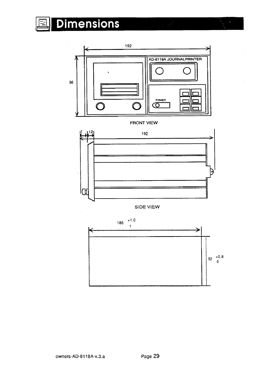 Dimensions | A&D Journal Printer AD-8118A User Manual | Page 30 / 32