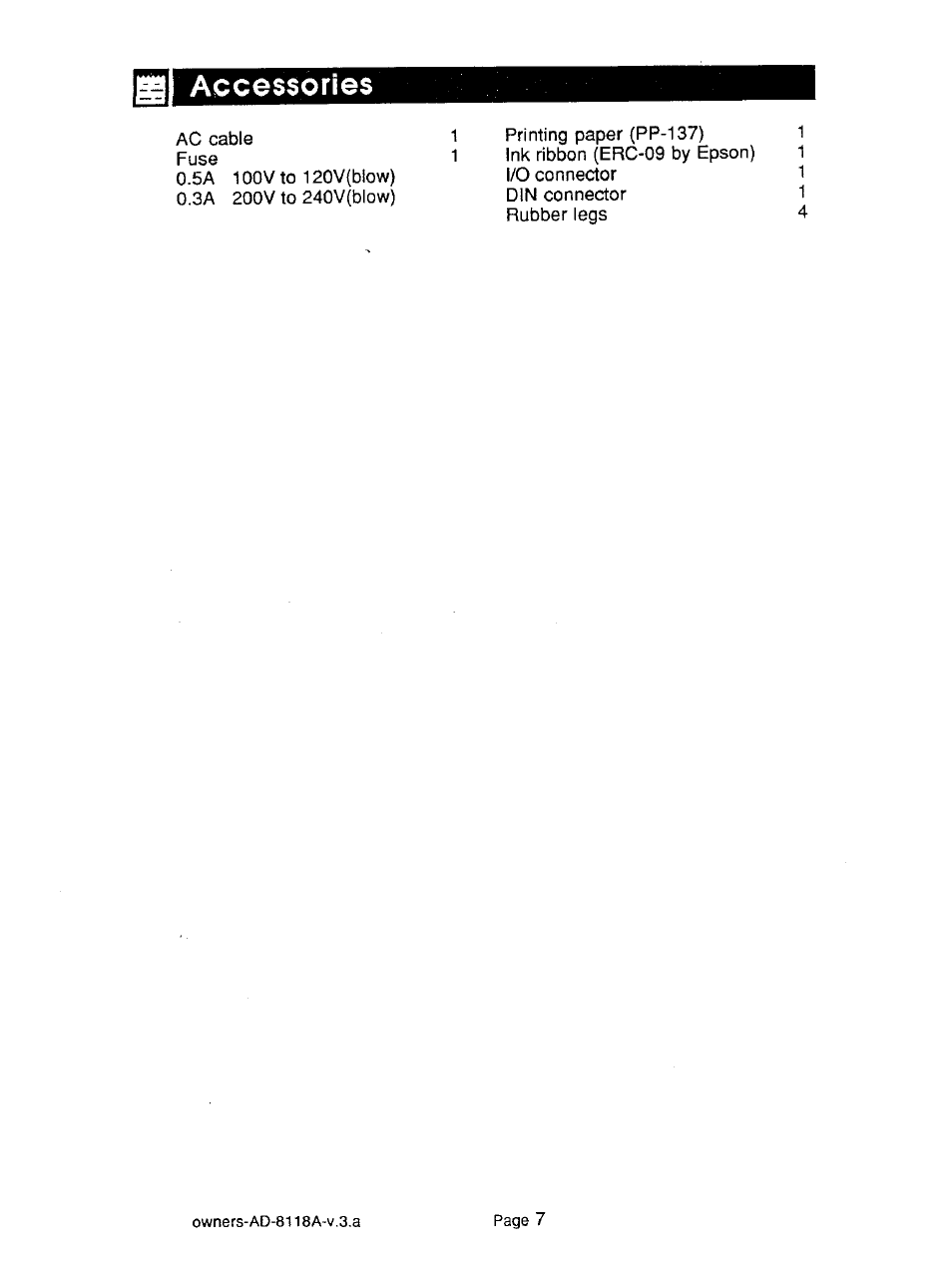 Accessories | A&D Journal Printer AD-8118A User Manual | Page 8 / 32