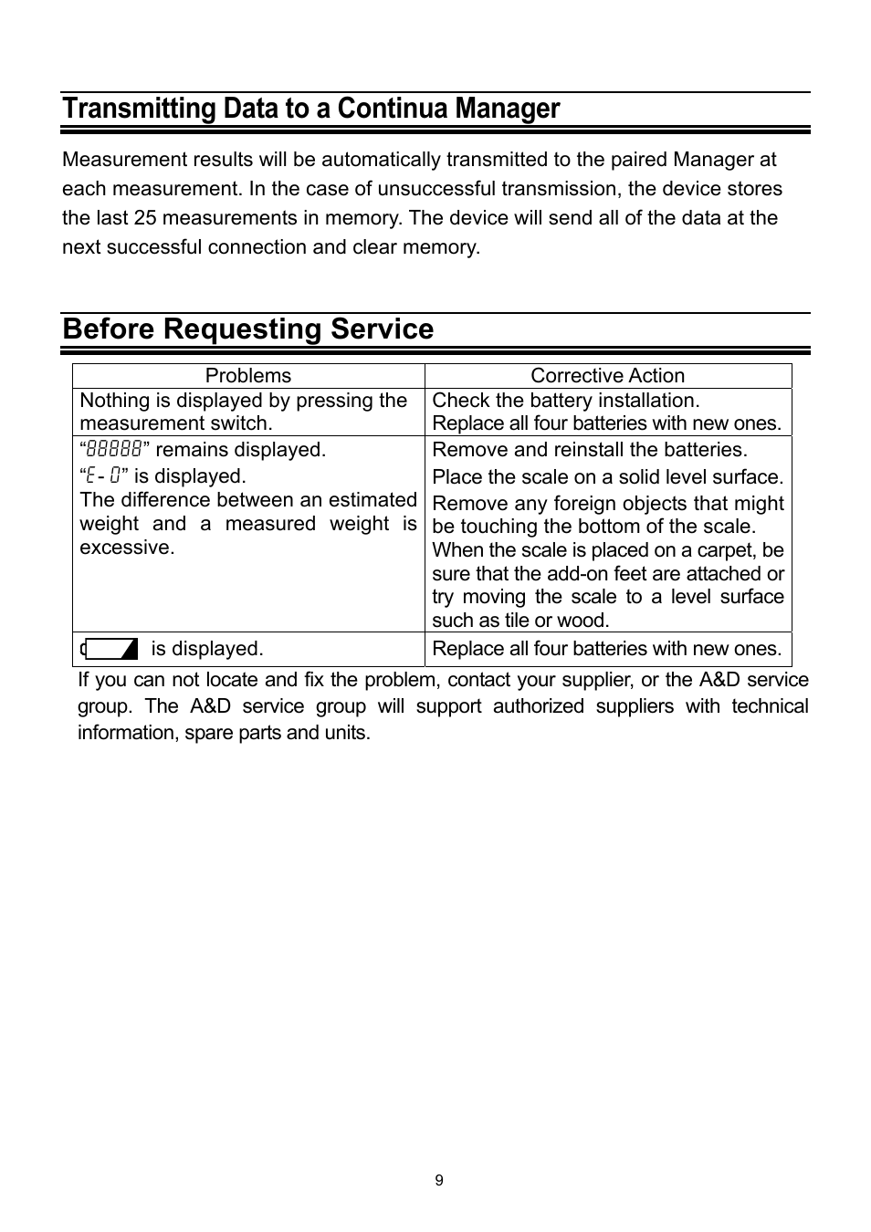 Transmitting data to a continua manager, Before requesting service | A&D Precision Health Scale UC-321PBT-C User Manual | Page 10 / 12