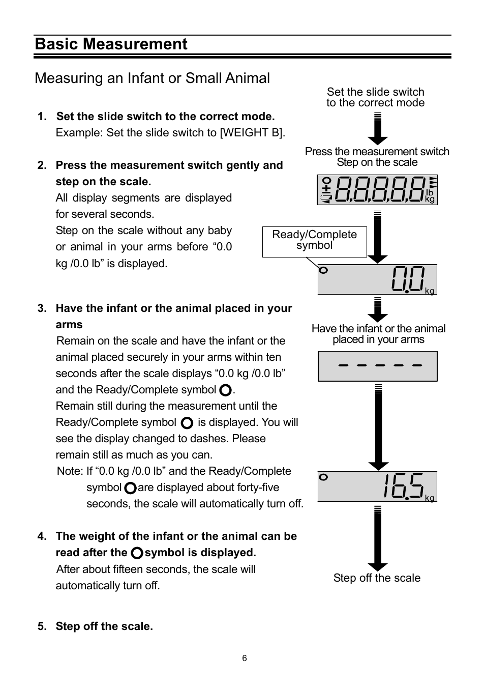 Basic measurement, Measuring an infant or small animal | A&D Precision Health Scale UC-321PBT-C User Manual | Page 7 / 12