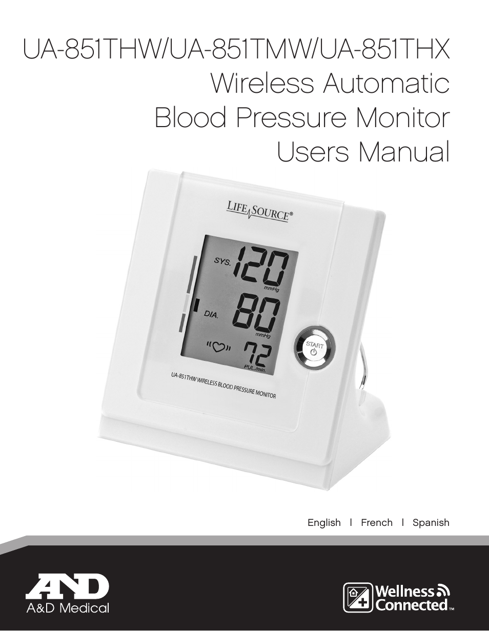 A&D Wireless Automatic Blood Pressure Monitor UA851TMW User Manual | 72 pages