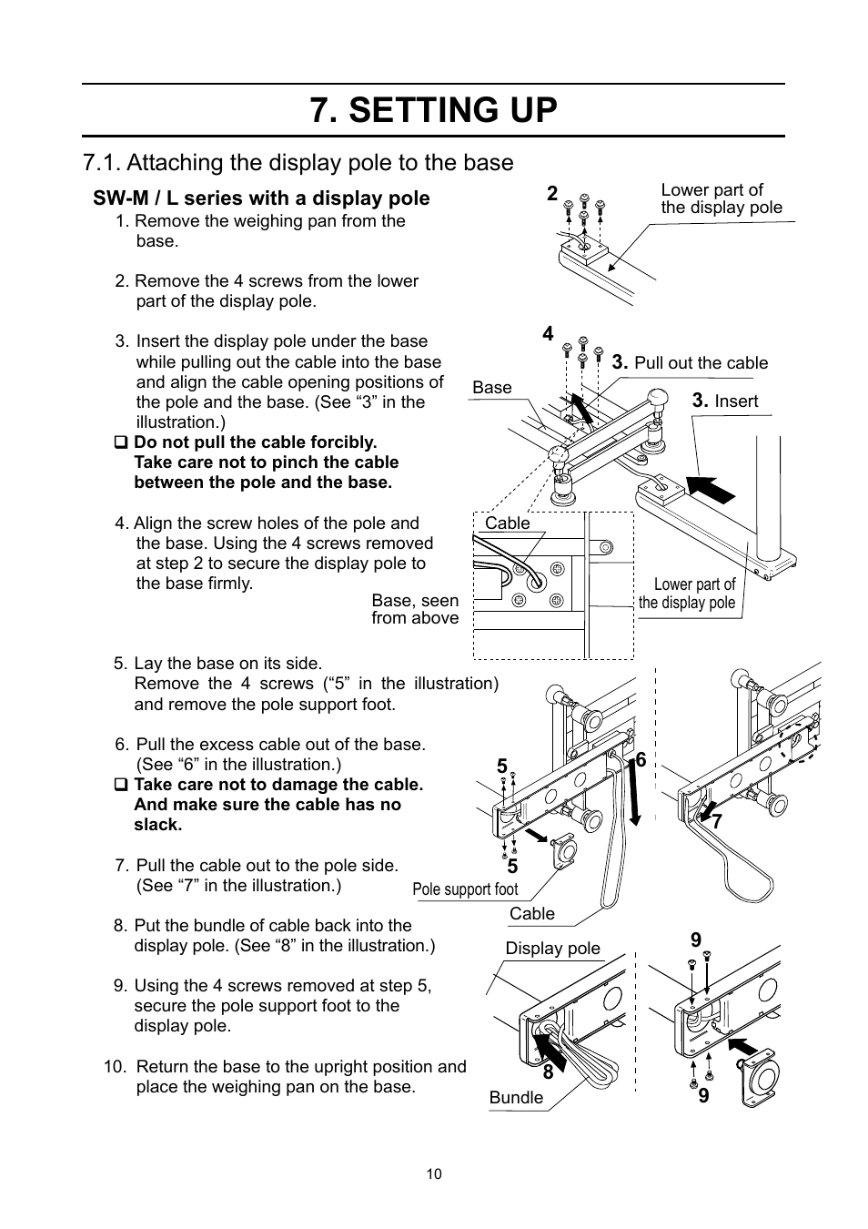 Setting up, Attaching the display pole to the base | A&D Super Wash Down Scales SW-150KL User Manual | Page 12 / 46