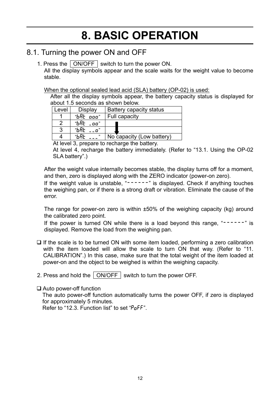 Basic operation, Turning the power on and off | A&D Super Wash Down Scales SW-150KL User Manual | Page 14 / 46