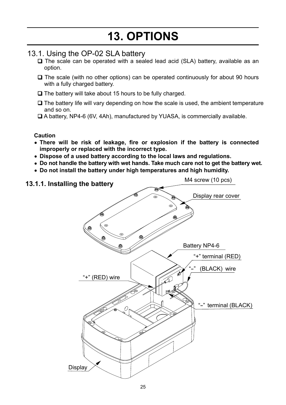 Options, Using the op-02 sla battery | A&D Super Wash Down Scales SW-150KL User Manual | Page 27 / 46