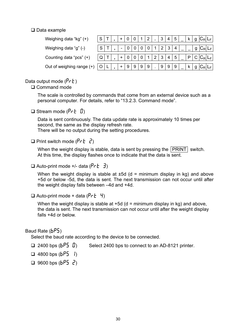 Prt 0, Prt 2, Prt 3 | Prt 4, Bp5 0, Bp5 1, Bp5 2 | A&D Super Wash Down Scales SW-150KL User Manual | Page 32 / 46