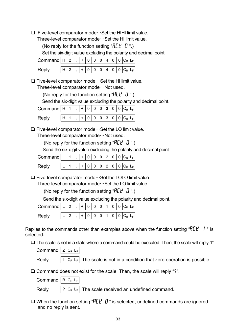 Ack 0, Ack 1 | A&D Super Wash Down Scales SW-150KL User Manual | Page 35 / 46