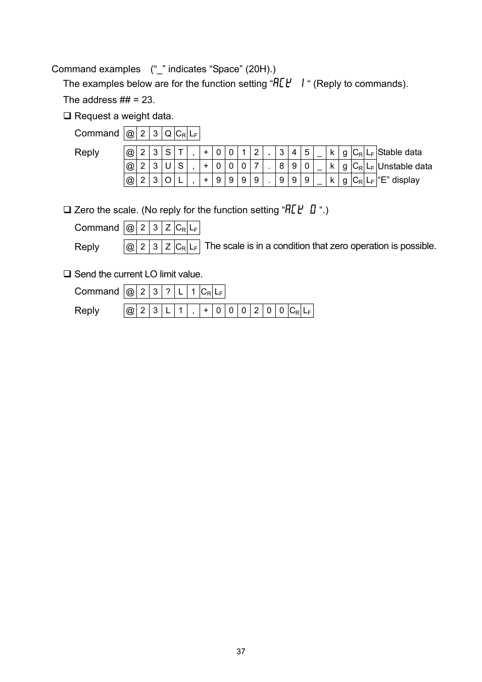 Ack 1, Ack 0 | A&D Super Wash Down Scales SW-150KL User Manual | Page 39 / 46