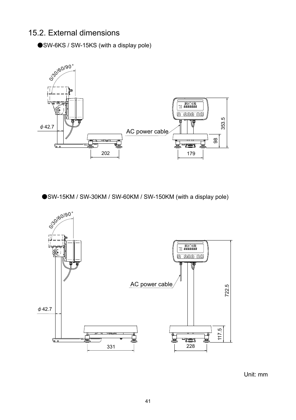 External dimensions | A&D Super Wash Down Scales SW-150KL User Manual | Page 43 / 46