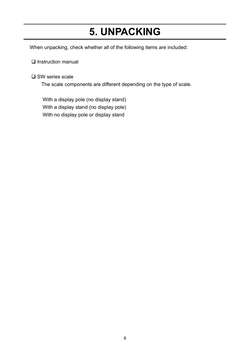 Unpacking | A&D Super Wash Down Scales SW-150KL User Manual | Page 8 / 46