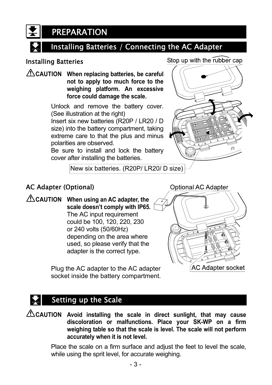 Preparation | A&D Digital Scale SK-1000WP User Manual | Page 4 / 10