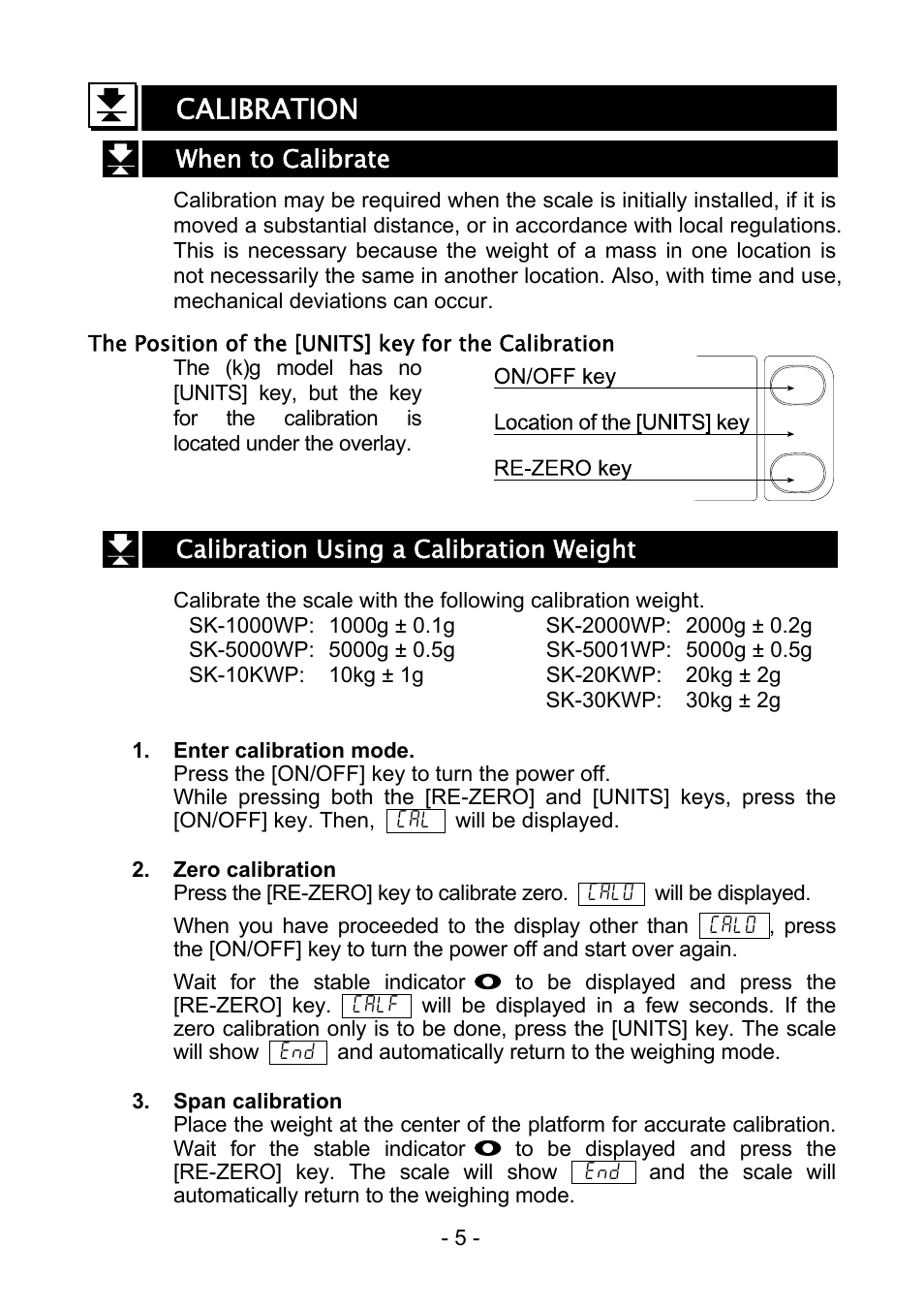 Calibration | A&D Digital Scale SK-1000WP User Manual | Page 6 / 10