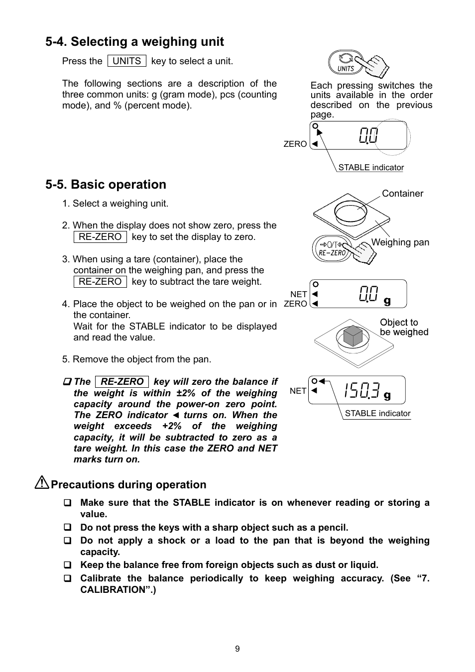 4. selecting a weighing unit, 5. basic operation | A&D Ej Series Compact Balance EJ-2000 User Manual | Page 11 / 42