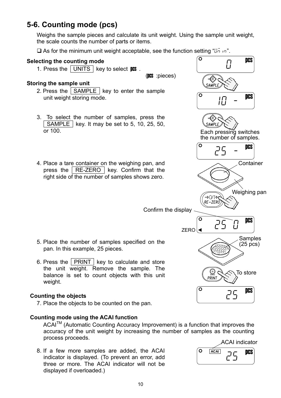 6. counting mode (pcs) | A&D Ej Series Compact Balance EJ-2000 User Manual | Page 12 / 42