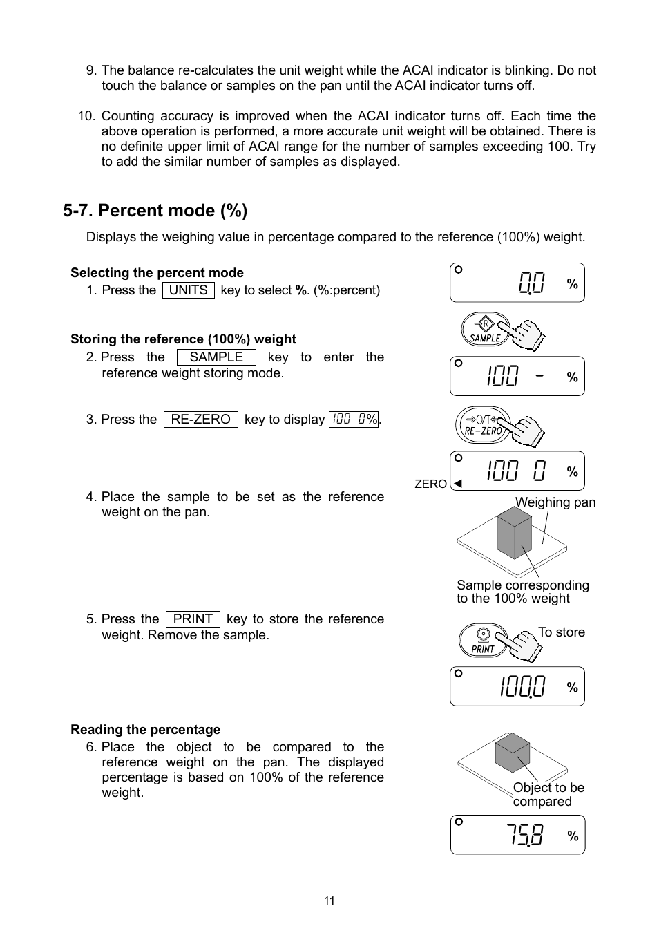 7. percent mode (%) | A&D Ej Series Compact Balance EJ-2000 User Manual | Page 13 / 42