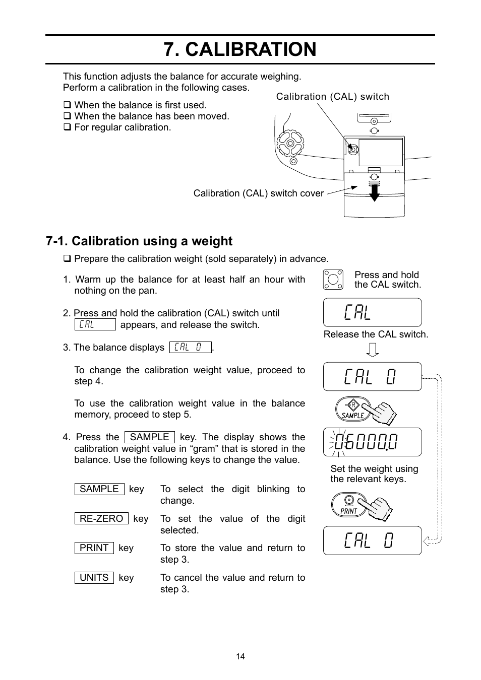 Calibration, 1. calibration using a weight | A&D Ej Series Compact Balance EJ-2000 User Manual | Page 16 / 42