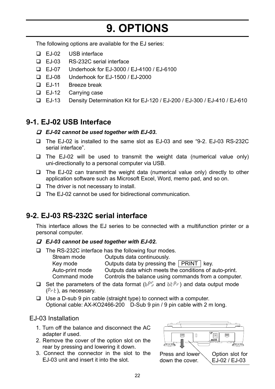 Options, 1. ej-02 usb interface | A&D Ej Series Compact Balance EJ-2000 User Manual | Page 24 / 42