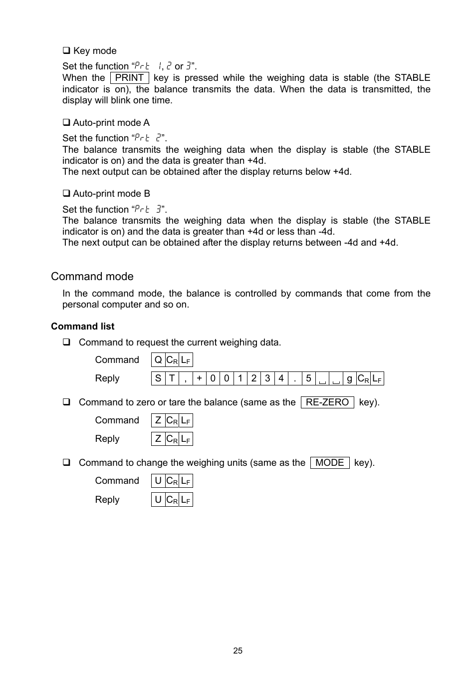 Command mode | A&D Ej Series Compact Balance EJ-2000 User Manual | Page 27 / 42