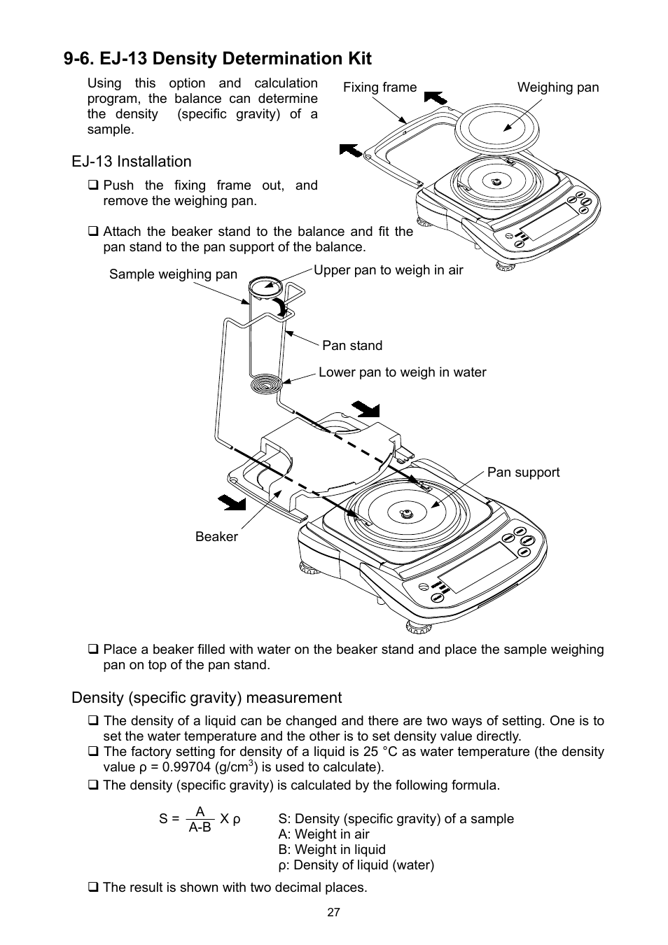 6. ej-13 density determination kit | A&D Ej Series Compact Balance EJ-2000 User Manual | Page 29 / 42