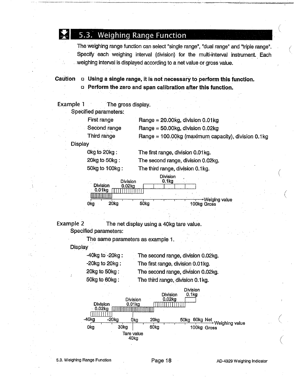 Weighing range function | A&D Weighing Indicator AD-4329 User Manual | Page 20 / 56
