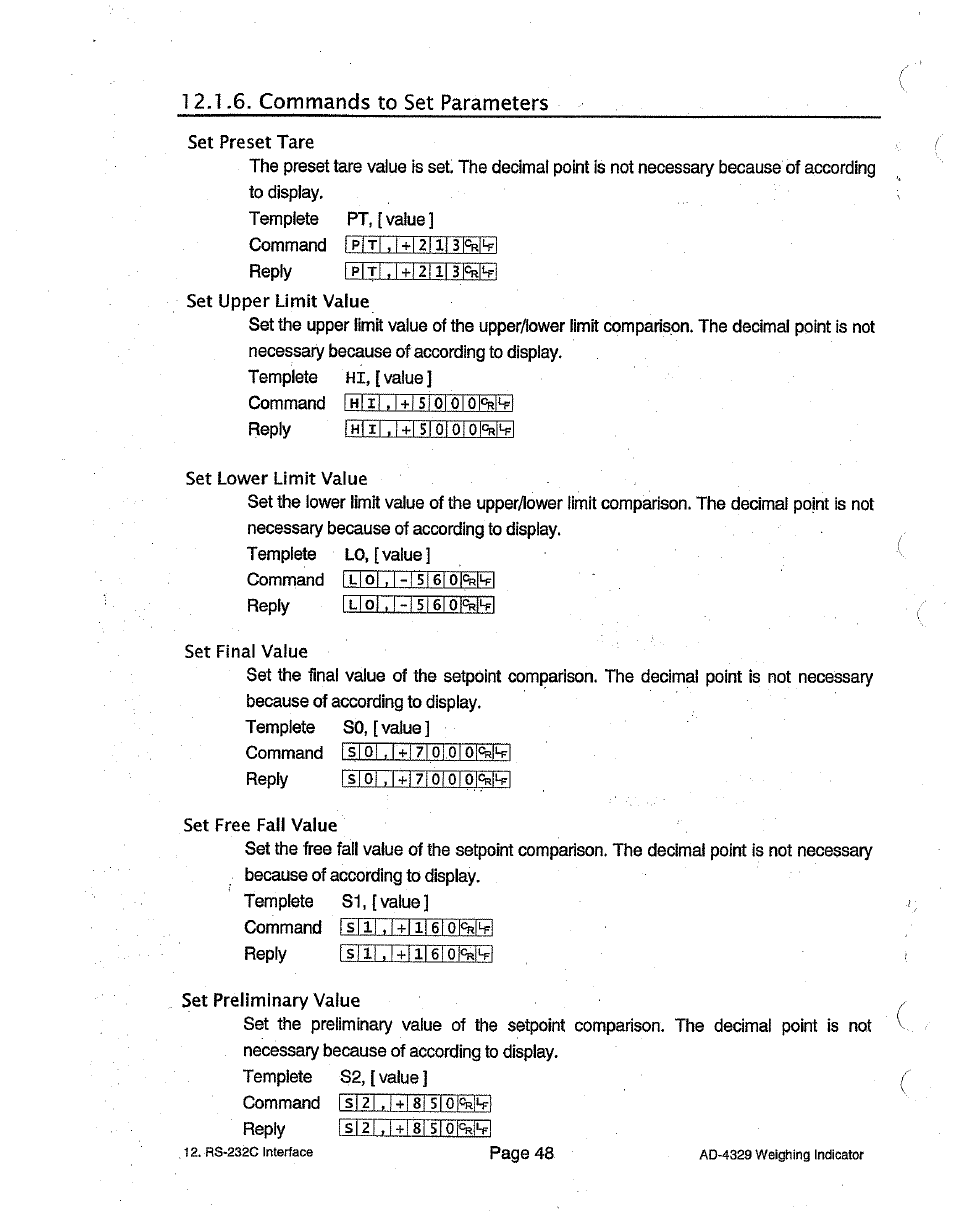 6, commands to set parameters | A&D Weighing Indicator AD-4329 User Manual | Page 52 / 56