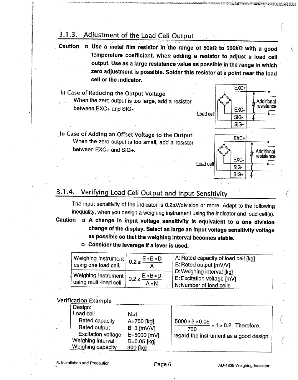 Verifying load ceil output and input sensitivity, Verifying load cell output and input sensitivity | A&D Weighing Indicator AD-4329 User Manual | Page 8 / 56