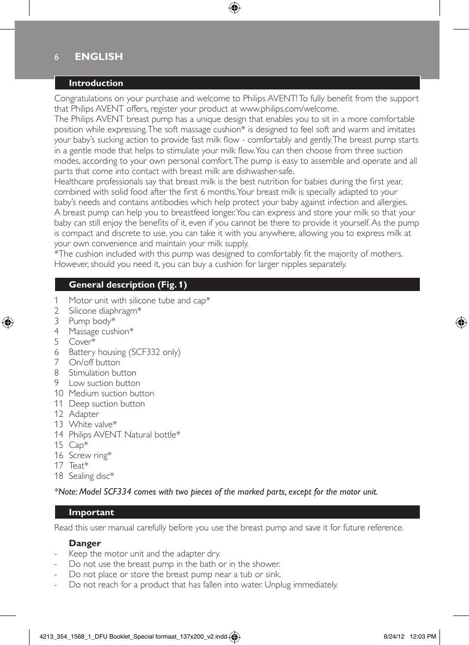 Philips AVENT Elektrische Doppel-Milchpumpe für Ihren Komfort User Manual | Page 6 / 112