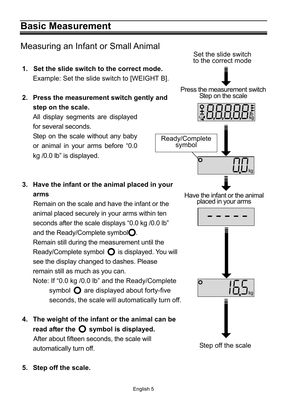 Basic measurement, Measuring an infant or small animal | A&D UC-321PBT User Manual | Page 6 / 9