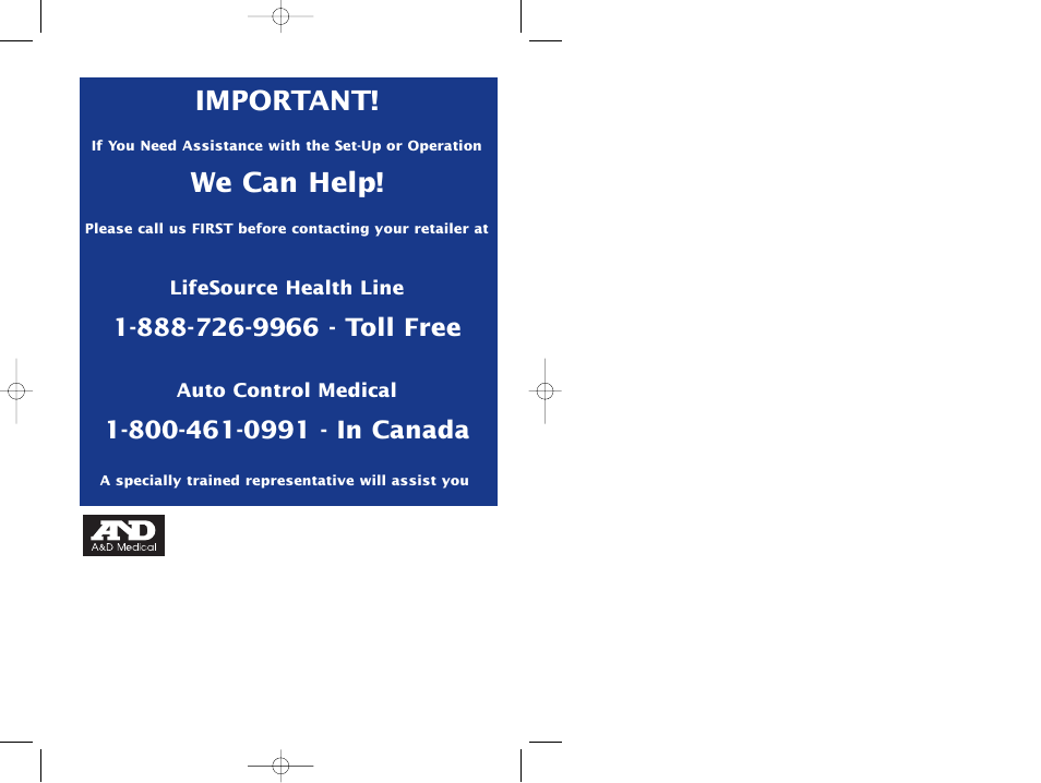 Important, We can help | A&D Life Source Blood Pressure Monitor UA-767 Plus User Manual | Page 13 / 43