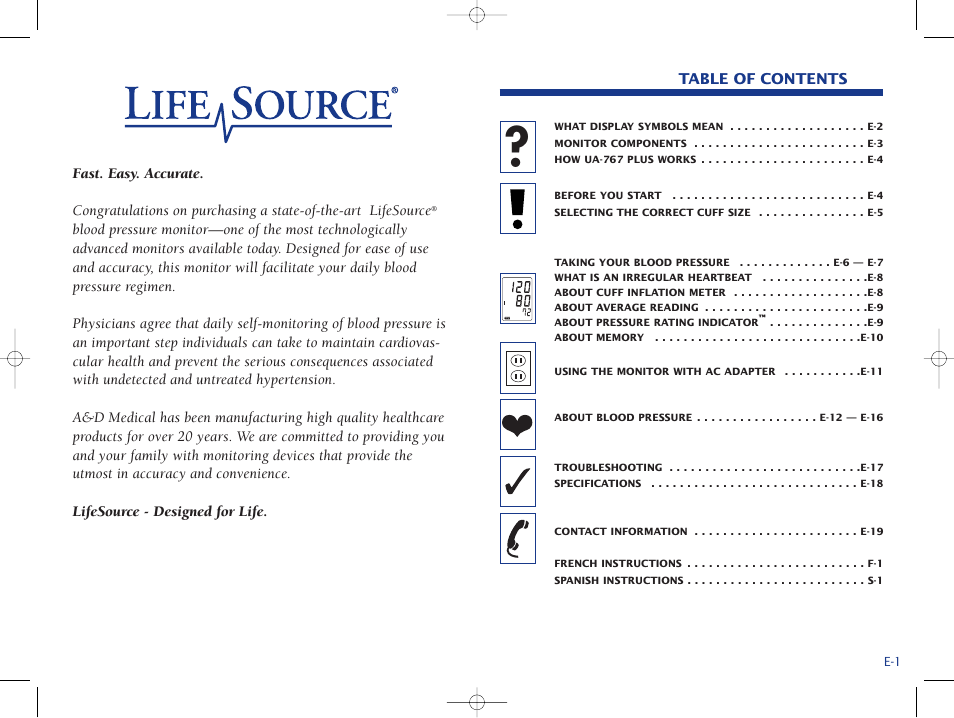 A&D Life Source Blood Pressure Monitor UA-767 Plus User Manual | Page 3 / 43