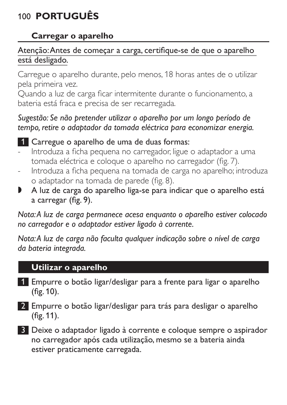 Carregar o aparelho, Utilizar o aparelho | Philips MiniVac Handstaubsauger User Manual | Page 100 / 124