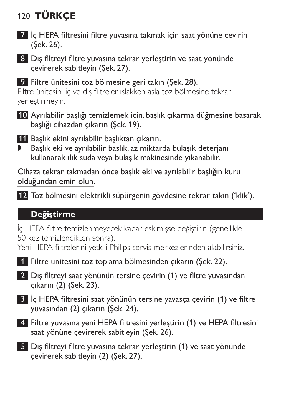 Değiştirme | Philips MiniVac Handstaubsauger User Manual | Page 120 / 124