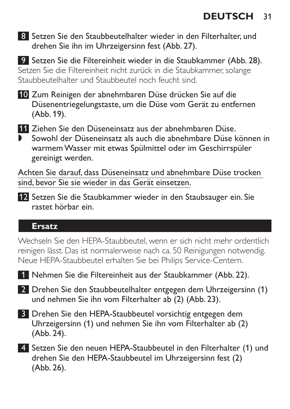 Ersatz | Philips MiniVac Handstaubsauger User Manual | Page 31 / 124