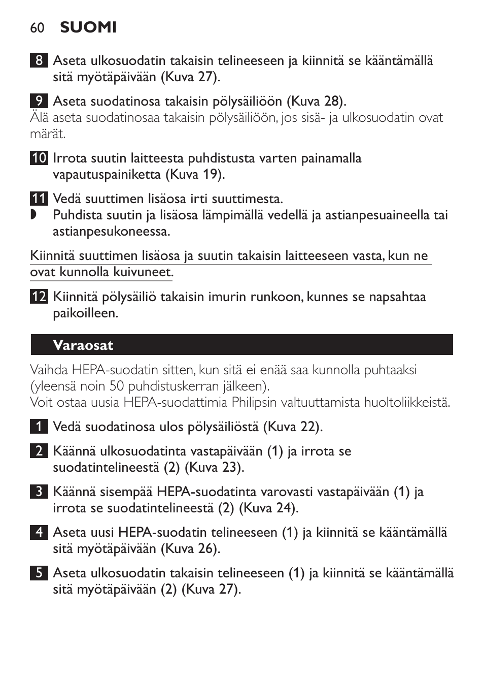 Varaosat | Philips MiniVac Handstaubsauger User Manual | Page 60 / 124