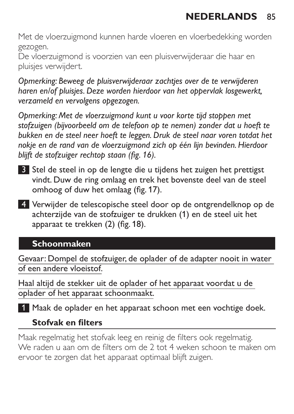 Schoonmaken, Stofvak en filters | Philips MiniVac Handstaubsauger User Manual | Page 85 / 124