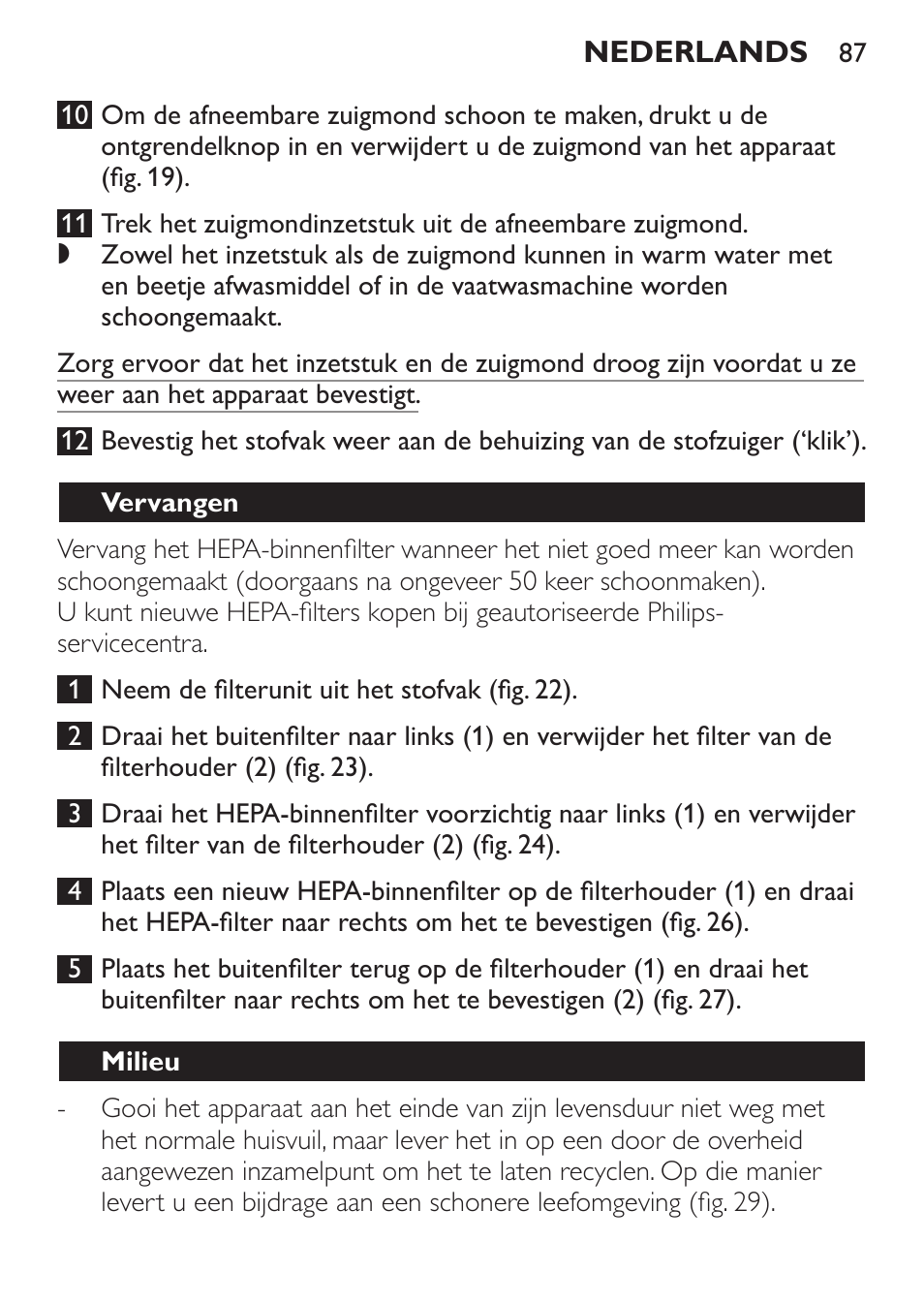 Vervangen | Philips MiniVac Handstaubsauger User Manual | Page 87 / 124