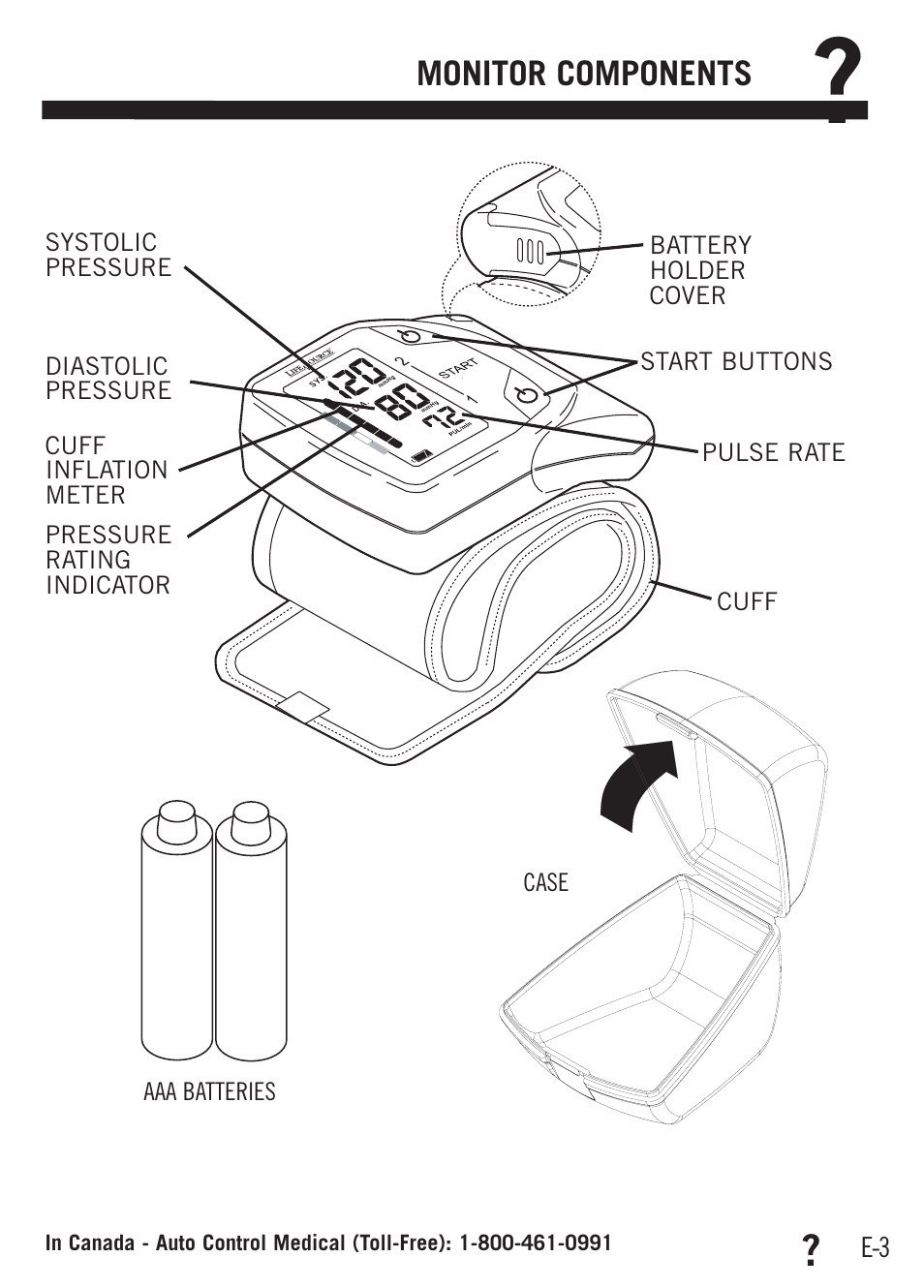 Monitor components | A&D Dual Memory Wrist Blood Pressure Monitor UB-512 User Manual | Page 7 / 23